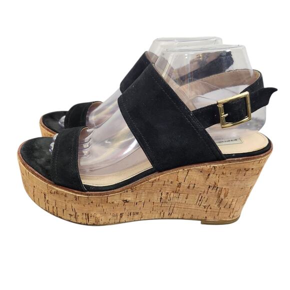 Steve Madden Women Leather CHUNKY Y2k Strappy Wedge Platform Sandals Black 8 - Picture 4 of 6